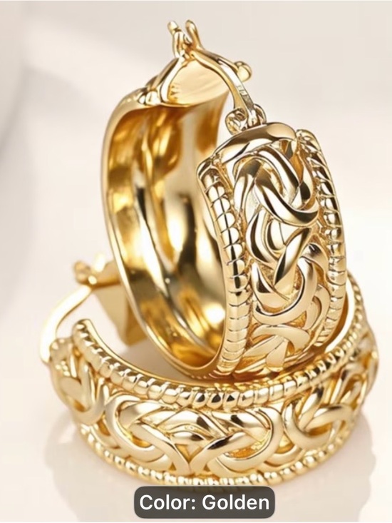 Jewelry - Vintage Gold-Tone Women's Hoop Earrings with Celtic Knot Detail